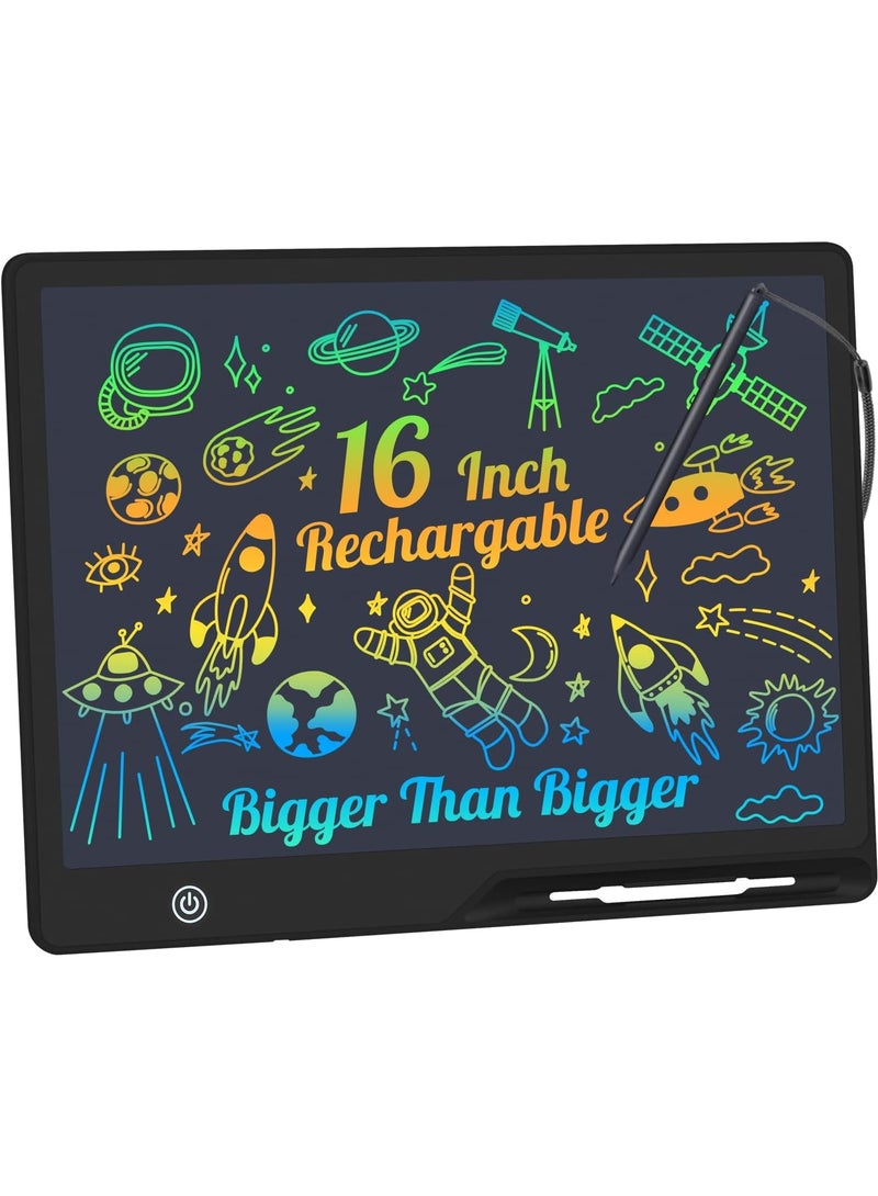Writing Tablet,16 Inch Colorful Screen Rechargeable  Board Toddler Educational Toys for 3 4 5 6 Years Old Boys Girls Reusable Portable Drawing Tablet Christmas Toys Gifts for Kids (Black) - Image 1